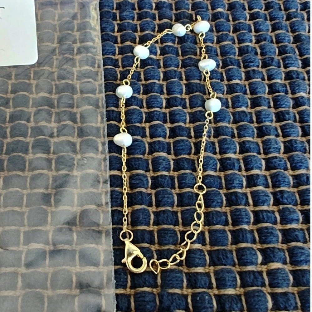Bracelet Gold Freshwater Pearl Station Dainty Minimalist Adjustable